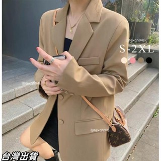 毛毛 免運 高階西裝外套韓版寬鬆顯瘦休閒小西服時尚單排釦顯白簡約通勤長袖薄外套小個子下半身失蹤中長款復古正韓上衣女生大碼