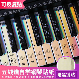 桃園出貨💖 鋼琴貼紙 鋼琴 貼紙 88鍵炫彩 61電子琴按鍵盤 音標貼 音符不粘54五線簡譜配件