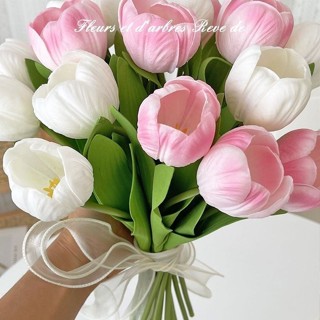 🌺超真~歐式浪漫手捧花 輕奢法式奶油風鬱金香仿真花假花新娘手捧花假婚領證花束客廳擺件 婚禮拍攝道具 假花【琳黛】