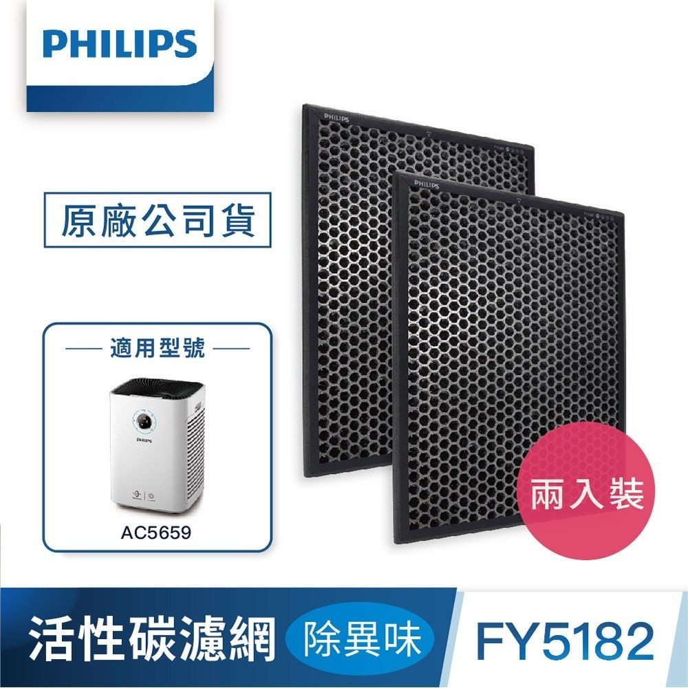 【PHILIPS 飛利浦】 活性碳濾網 除異味 除甲醛(2入組) FY5182 (適用型號：AC5659)