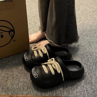 女生洞洞鞋👍綁鞋帶洞洞鞋夏季女可愛百搭增高防滑踩屎感EVA兩穿包頭拖鞋厚底