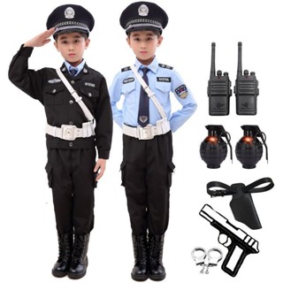 【臺灣-出貨】兒童萬聖節服裝兒童小交警演出服長袖小警察製服加厚警官服玩具男女童服裝