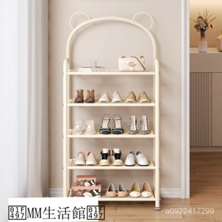 #熱賣#居家#三聯發票#下殺價 鞋櫃家用門口多層靠墻鞋子收納架奶油風簡易小熊鞋架鐵藝鞋架子