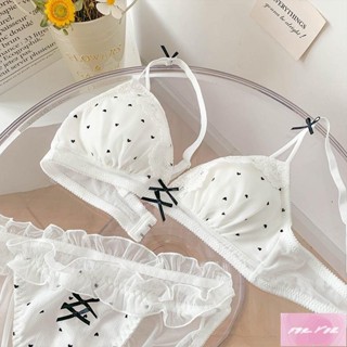 YES服飾 ins韓系 情趣內衣 性感內衣 日系 深V甜美愛心內衣女薄款夏季蕾絲小胸聚攏少女文胸性惑內衣套裝