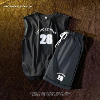 【Sky】運動套裝 籃球服 上衣/套裝夏季坎肩背心套裝男學生寬鬆五分褲一套運動裝球衣 兩件套 男生套裝 球衣