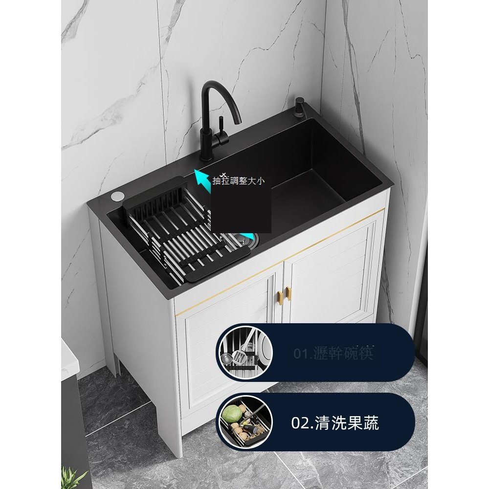 Amazon.com: 實用水槽,長90.9 x 寬54.1 x 高102.1 公分獨立式廚房水槽,304 不鏽鋼深雙碗,適用於洗衣房,浴室,農舍:  家居裝修