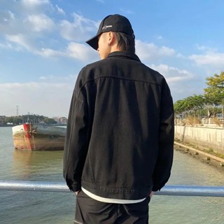 春秋 純色 牛仔 外套 男 韓版 潮流 寬松 學生 潮牌 百搭 工裝 夾克 上衣 休閒 男士 2025 新款 輕薄款