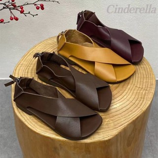 Cinderella 真皮涼鞋手工真皮複古交叉綁帶家居軟皮涼鞋 韓版涼鞋 百搭不纍腳女鞋 平底涼鞋 厚底涼鞋 真皮涼鞋