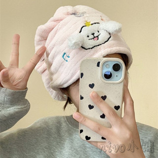 ✨臺灣出貨 ins可愛卡通刺繡小狗幹發帽女加厚吸水速幹珊瑚絨套頭包頭巾家用