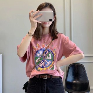 [Jaylee]純棉t恤 短袖T恤女 夏天衣服 馬卡龍彩色 印花T恤 寬鬆上衣 顯瘦上衣 大碼女裝 短袖女 短袖上衣