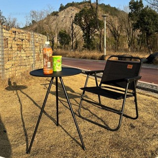 圓桌 邊桌 折疊桌 小圓桌 升降茶几 燈柱小圓桌 露營桌 邊桌 摺疊桌 戶外小圓桌合金鋼野餐桌椅便攜式高度圓桌用品裝備套