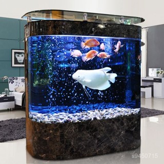 [免運發貨.可代客組裝]客廳家用魚缸 水族箱 圓形中大型1米2免換水生態 玻璃造景 大型金魚缸 玻璃魚缸