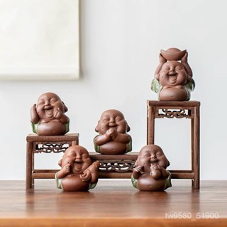 黑桃雜貨店♠紫砂大肚彌勒佛茶寵擺件可養可愛笑佛哥窯小和尚茶具茶盤可愛茶玩