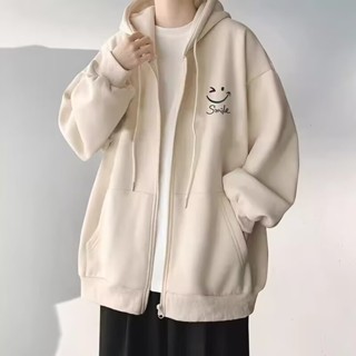 開衫外套男 美式潮牌 秋冬季 新款 加絨 寬鬆 休閒 連帽衛衣 情侶款 百搭 拉鏈夾克上衣（JYK33）【壹號站】