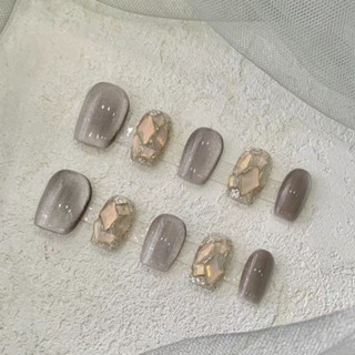 🎀約三天左右出貨🎀 威尼斯貓眼美拉德高階感手工穿戴甲溫柔風顯白美甲貼可拆卸假指甲