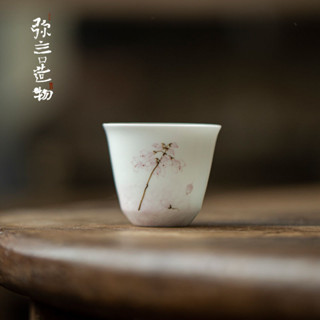高品質茶具 彌言釉下彩手繪梧桐花茶杯手工白瓷薄胎品茗杯家用主人杯日式簡約文人茶具 高階感茶具 小眾款茶具
