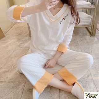 【Your】大尺碼睡衣 睡衣女春秋季2023款薄款仿純棉長袖日系和服夏天閨蜜家居服兩件套