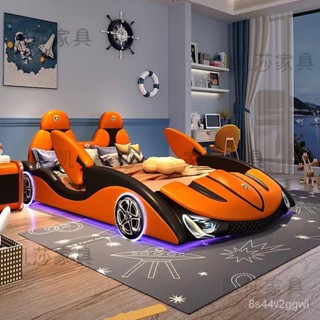 【特惠✨熱賣🔥】定製實木男孩汽車床 帶護欄1.5M創意兒童床 1.2M單人房男童跑車 拚接皮床 兒童床架
