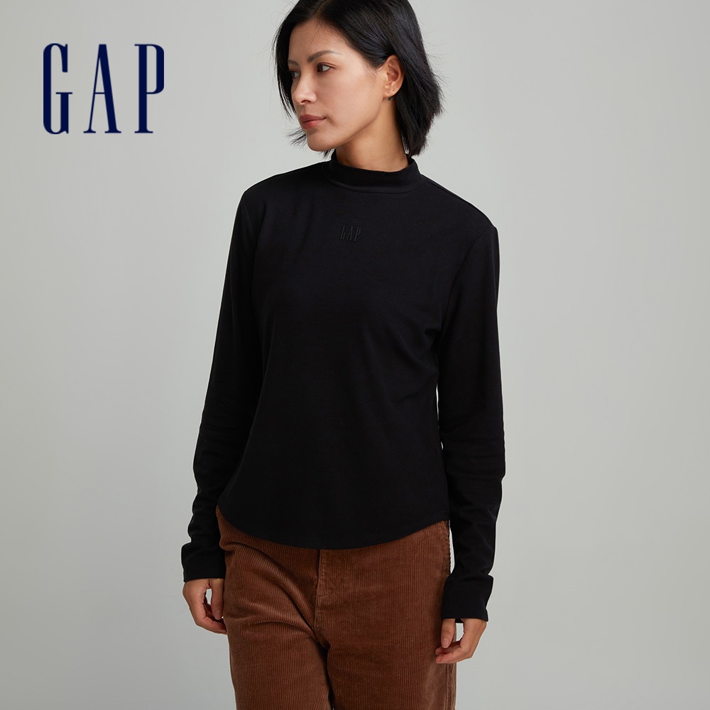 Gap 女裝 Logo立領長袖T恤 女友T系列-黑色(793896)