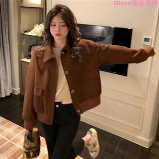 2022年春秋新款小個子短款燈芯絨外套女寬松百搭休閑夾克外搭上衣 秋裝 打底衫 外套女 長袖 上衣女 百搭 寬鬆 時尚