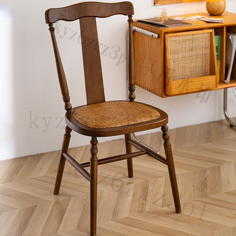 中古實木餐椅法式複古真藤椅餐廳傢用休閒餐椅靠背椅中式藤編椅子