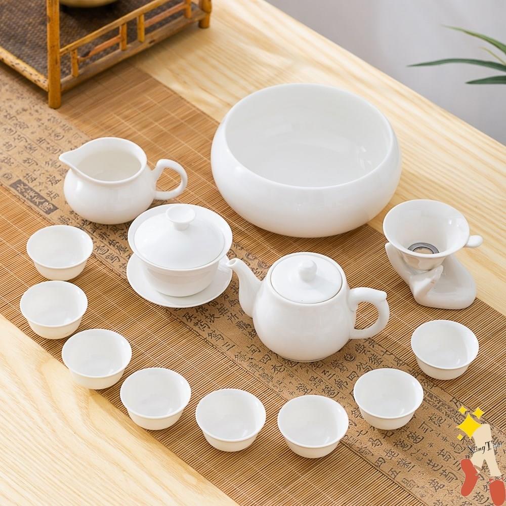 茶道 潮汕高檔骨瓷白瓷家用白色小號蓋碗茶杯超薄潮州功夫茶具套裝禮盒上新