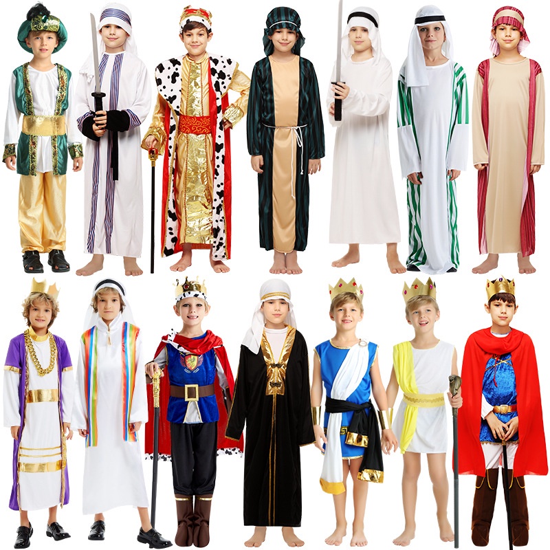 【萬聖節COS服飾】沙特阿拉伯服裝兒童阿聯酋國王服裝希臘神話演出阿拉丁王子服飾 UJWF