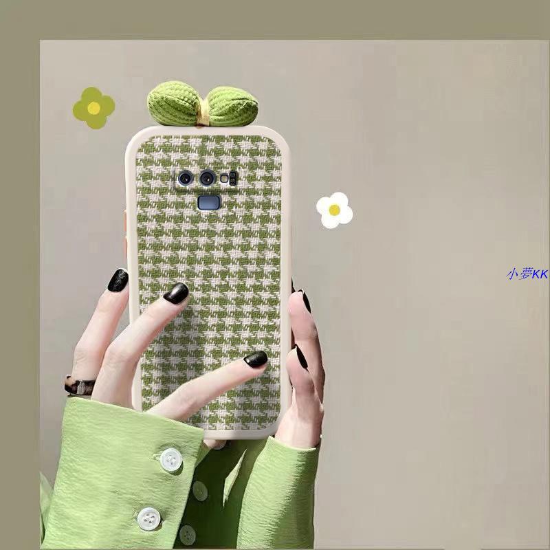 🌈三星Note9手機殼 日系風綠色千鳥格 蝴蝶結手機殼保護套 網紅SM-N9600軟殼 夢仙人