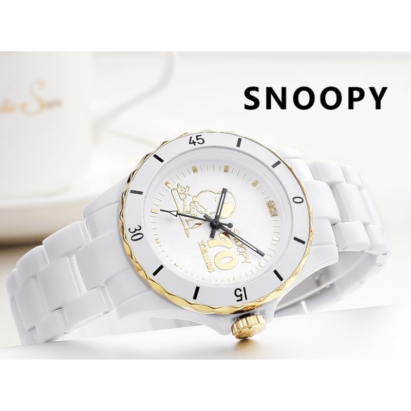 snoopy史努比70周年 限量天然鑽指針式石英錶 手錶女錶腕錶陶瓷錶 生日禮物 情人節 聖誕節