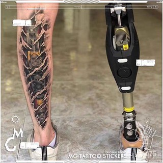 【新鑫客製居家生活】刺青紋身貼 MG tattoo 歐美機械腿賽博朋剋創意個性機器人肢體圖案花臂紋身貼