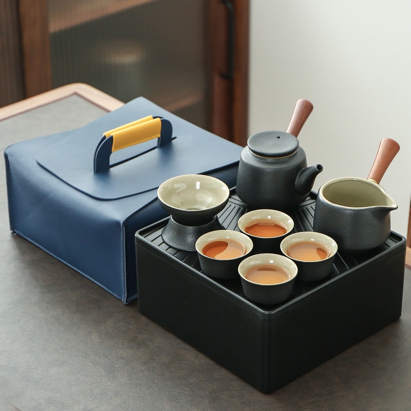 ｛高品質茶器精選｝日式黑陶便攜旅行茶具套裝功夫茶具整套茶壺茶杯陶瓷茶具可logo