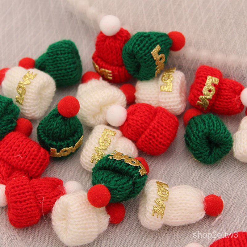 🎄臺灣熱賣 聖誕小帽子 聖誕帽 聖誕色係迷你毛線小帽 子紅白綠相間圍巾 針織手指裝飾帽 聖誕裝飾品 聖誕裝飾 帽子