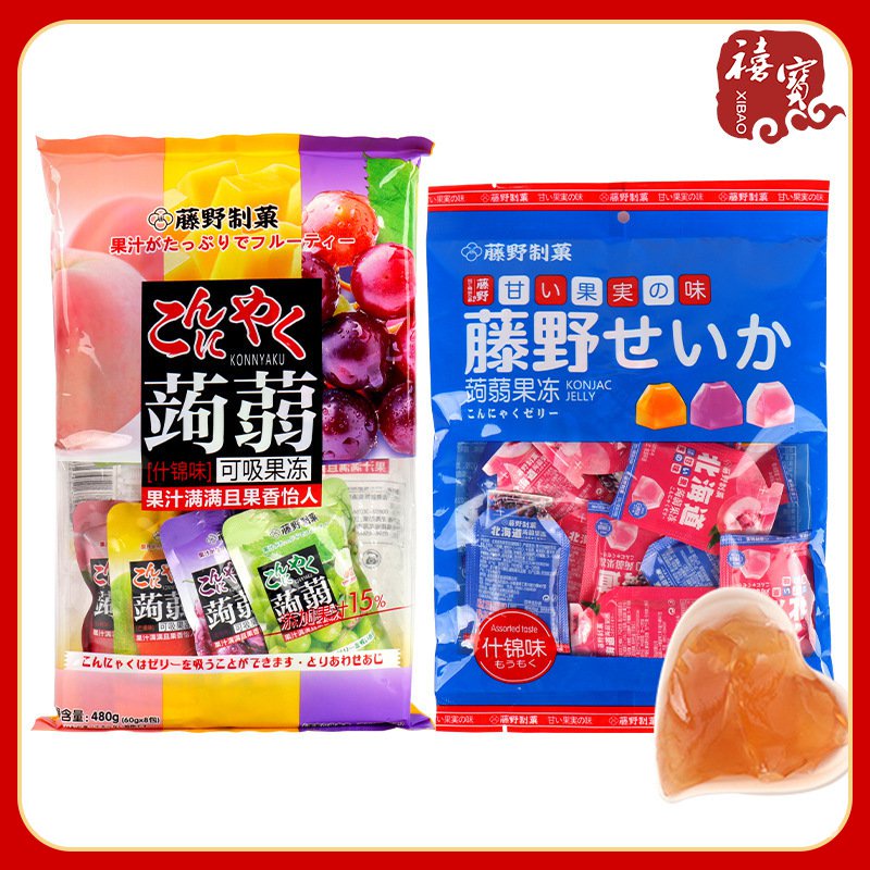 藤野製菓蒟蒻可吸果凍什錦味小包裝混閤水果味吸吸袋果汁果凍