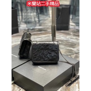 二手Saint Laurent YSL 聖羅蘭 NIKI NANO 復古褶皺 真皮鏈帶包 單肩包 583103