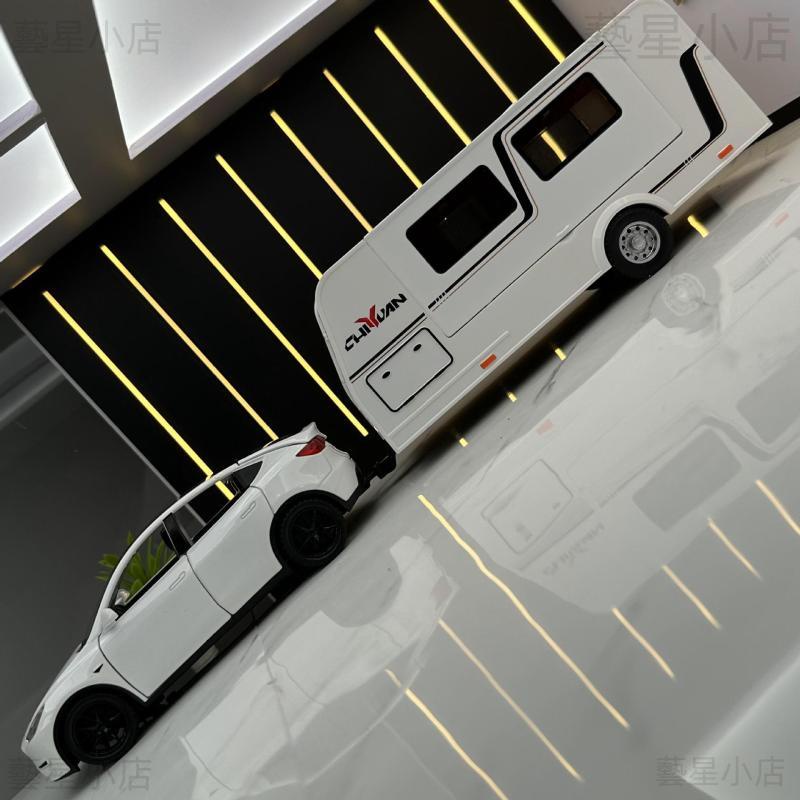 🚗休旅車模型🚗 快速出貨 特斯拉模型車 1:32 ModelY模型車 拖掛車 露營車模型 聲光 回力玩具車 合金車擺件