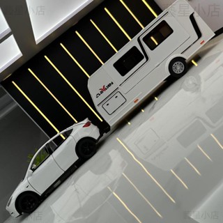 免運 特斯拉休旅車模型 1:32 ModelY模型車 拖掛車 露營車模型 聲光 回力玩具車 合金車擺件