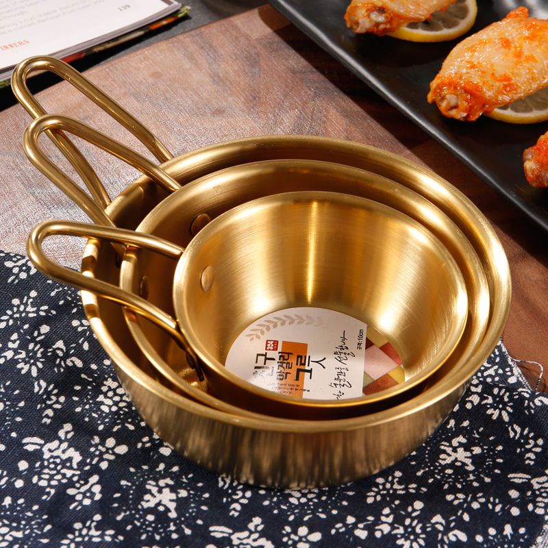 米酒碗 韓式米酒碗帶把手304不銹鋼熱涼酒碗金色小黃碗料理店專用調料碗