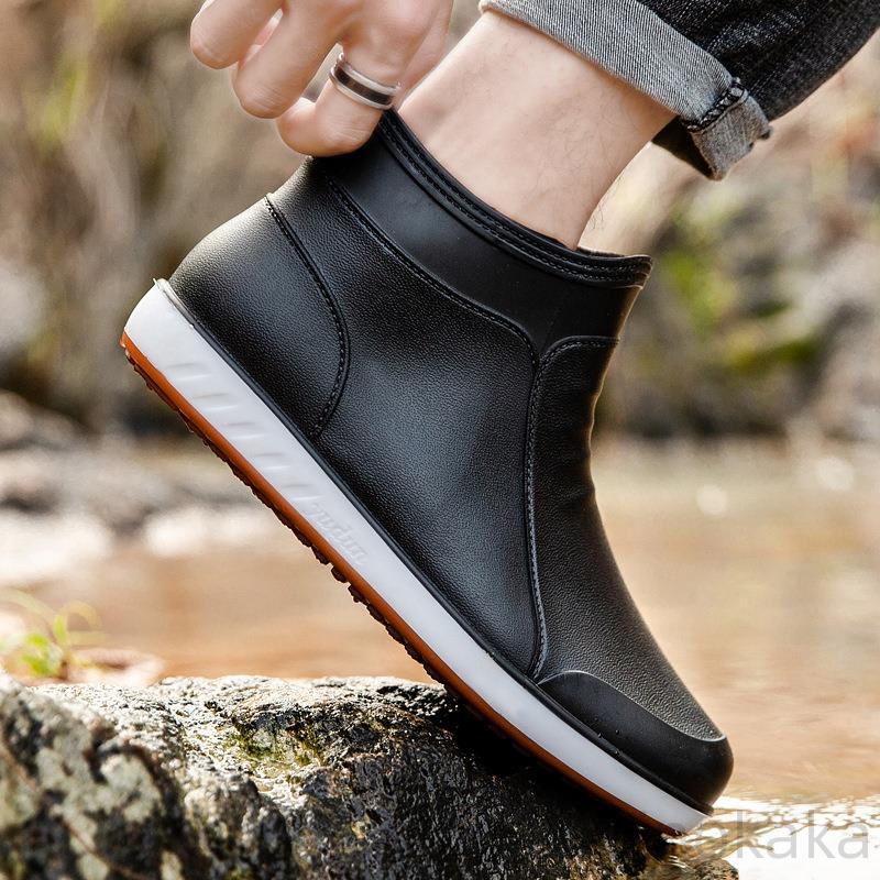 雨鞋男 四季韓國短筒低幫時尚刷毛雨靴防滑耐磨水鞋工作防水膠廚師鞋
