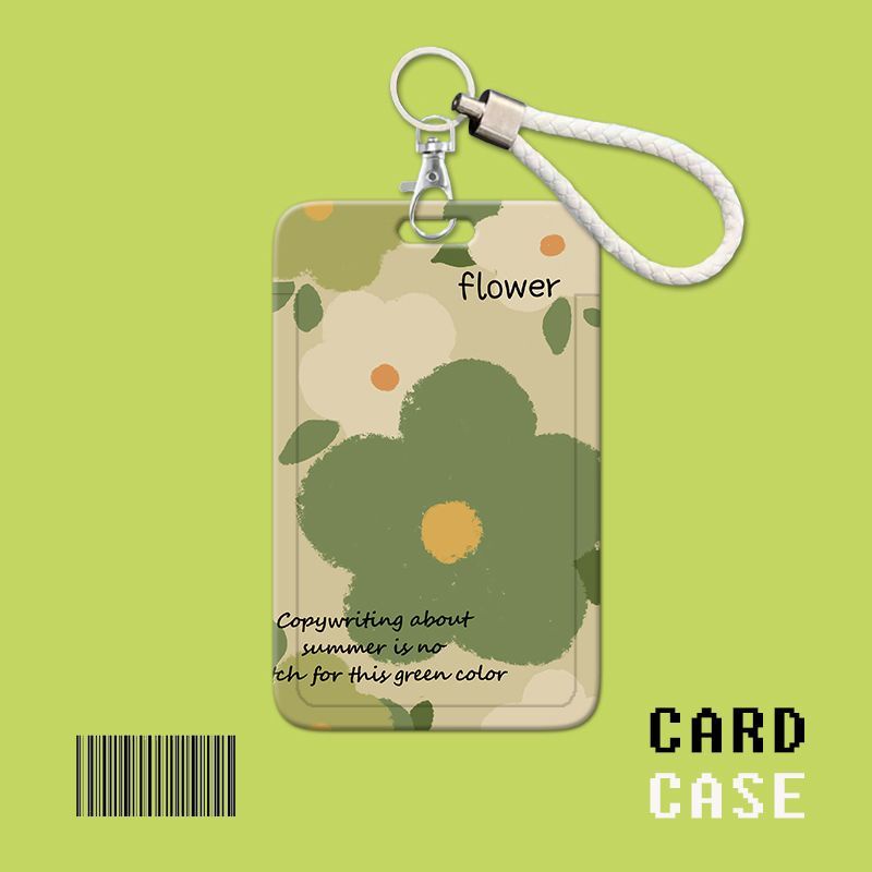證件夾套 ins清新綠色小花朵牌悠遊卡卡套門禁卡捷運卡鑰匙扣短掛繩工作識別證套保護殼VA1025KT01