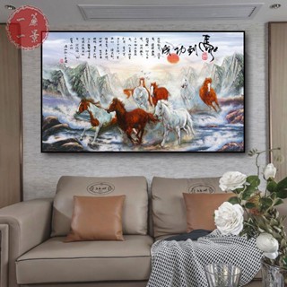 【一簾一景】八駿圖客廳沙發背景墻裝飾畫馬到成功辦公室掛畫橫版駿馬圖壁畫
