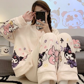 睡美人優選✨日系ins 珊瑚絨睡衣女冬長袖加絨加厚保暖法蘭絨大碼秋冬季家居服