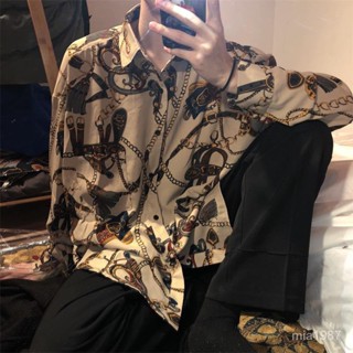 【優選好物】ins複古痞帥印花襯衫男士寬鬆港風襯衣外套長袖韓版社會精神小夥 926X