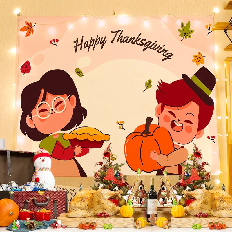新款感恩節背景掛布happy thanksgiving裝飾背景布節假日氣氛布置