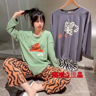 嘟嘟優品 大尺碼睡衣 睡衣套裝 居傢服 80-220斤加肥大碼睡衣女 長袖秋季學生胖mm寬鬆ins風傢居外穿套裝 TKK