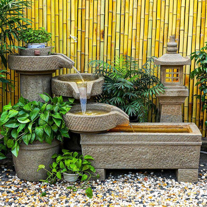 中式石槽魚池原創庭院花園景觀噴泉陽臺小院造景裝飾戶外循環流水擺件限定