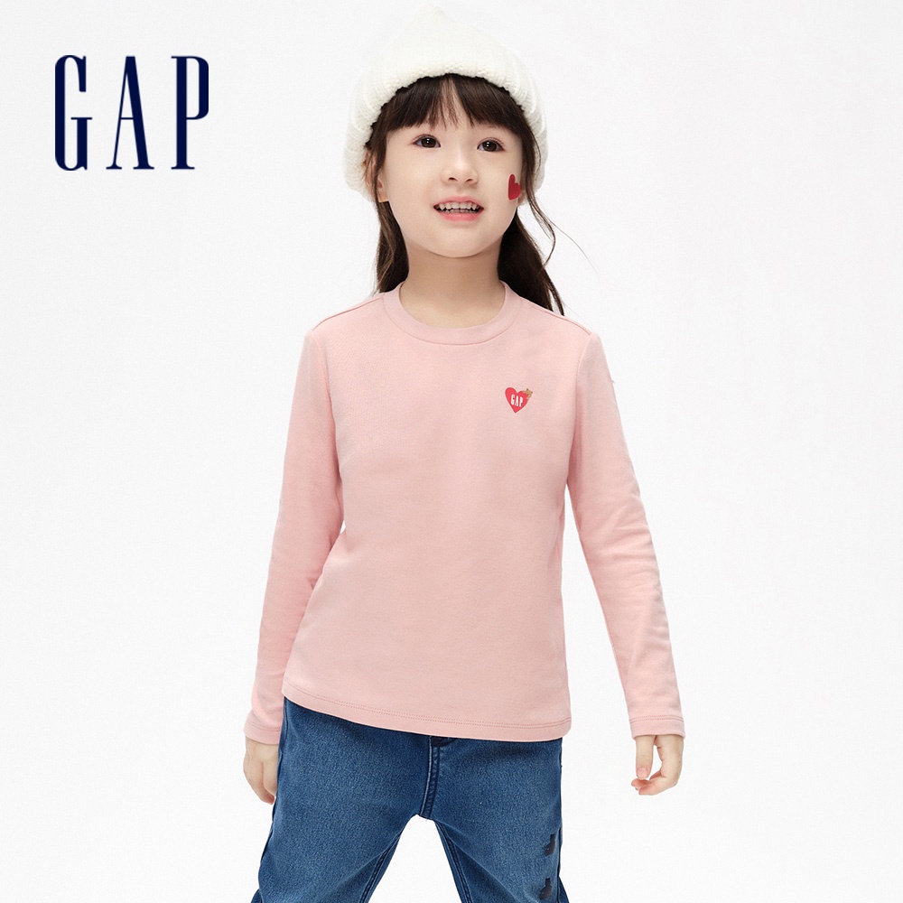 Gap 女幼童裝 Logo小熊印花圓領長袖T恤-粉色(837037)