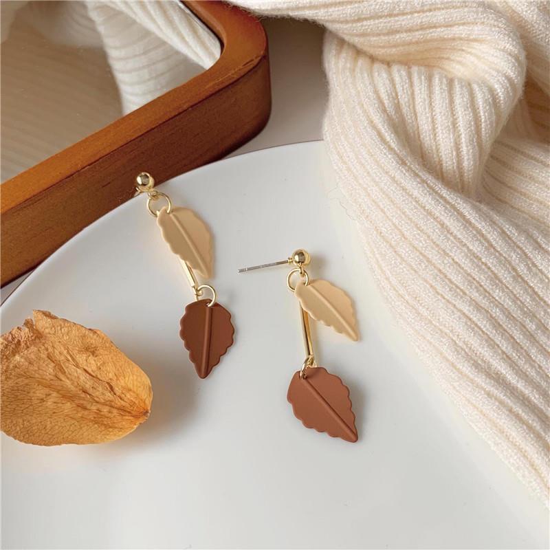 S925銀針 韓國復古樹葉造型輕奢風耳環女甜美少女耳釘2020新款潮 小飾品✿barbie0823