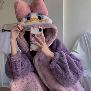 SWEETKRの睡衣女春秋冬季珊瑚絨睡袍情侶男加厚學生長款加絨浴袍可外穿睡裙