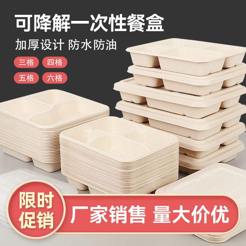 🔥臺灣熱賣🔥一次性紙漿餐盒級多格分格可降解餐盒三格四格五格外賣打包盒