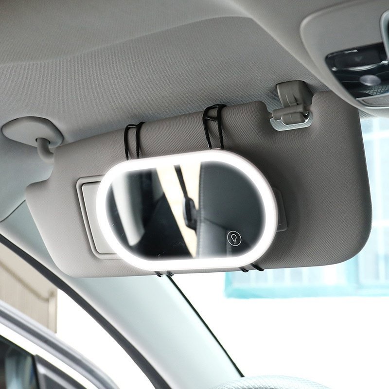 ✨免運✨車載化妝鏡車用帶燈無極調光馬卡龍色汽車副駕駛遮陽闆LED補妝鏡